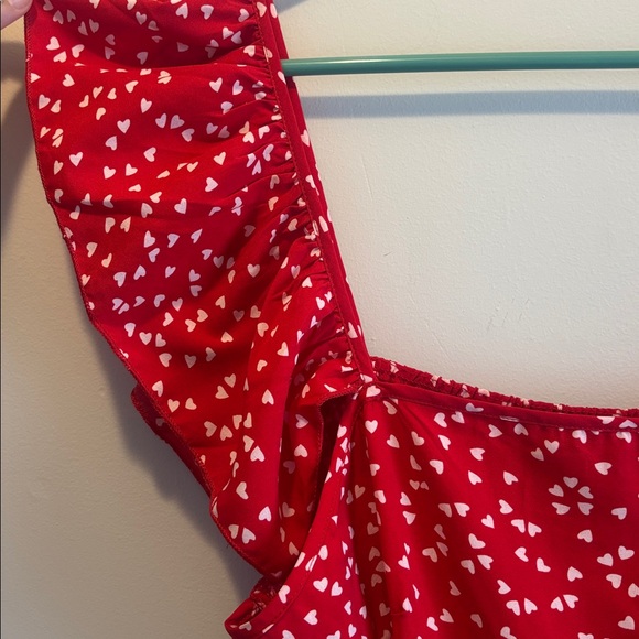 Red Ruffled Dress with Heart Print perfect for valentines - Picture 3 of 6